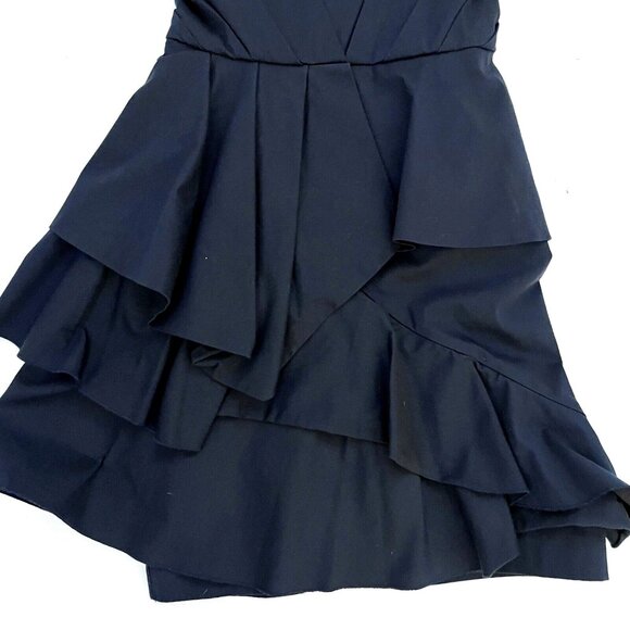Alice + Olivia size 0 Dress Fit Flare Tiers Layers Dark Blue Strap Sleeves - Picture 4 of 10